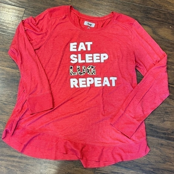 NWT LUG comfy long Sleeve Tee EAT SLEEP LUG REPEAT L large Red RARE! - Picture 2 of 11